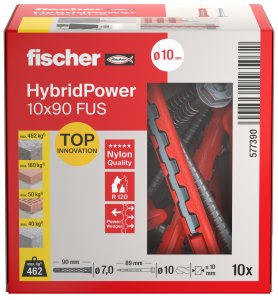 fischer HybridPower 10 x 90 FUS - inkl. Sechskantschrauben - 10 Stück